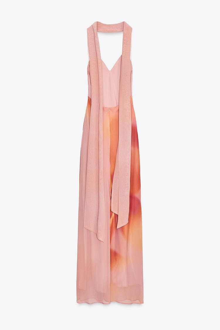 Backless Maxi Dress with Satin Scarf
