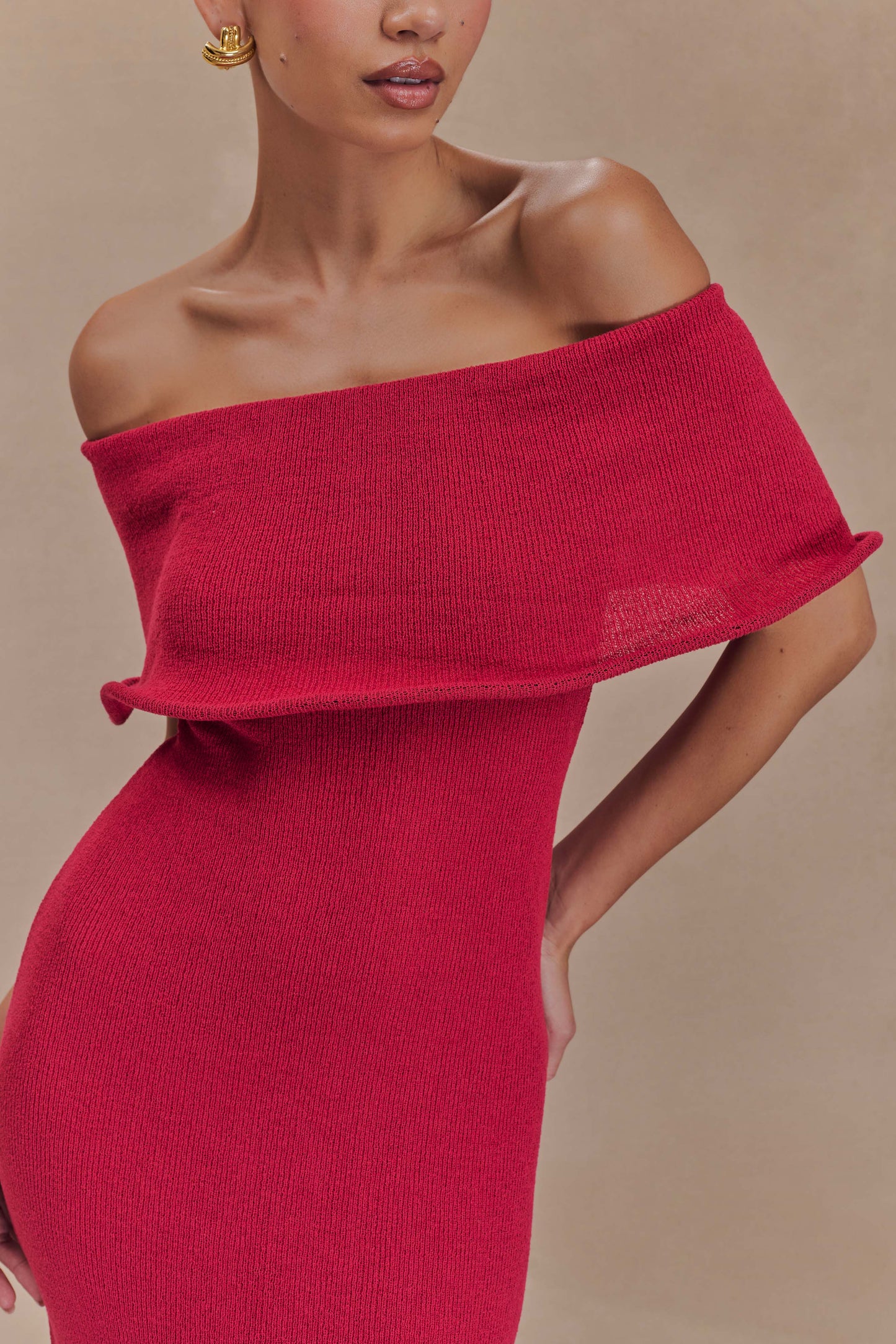 Mollie Off Shoulder Knit Midi Dress