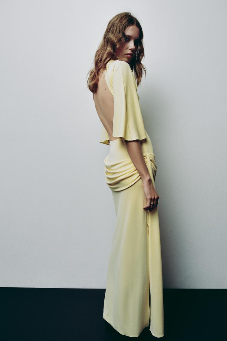 Open Back Cape Maxi Dress - Yellow