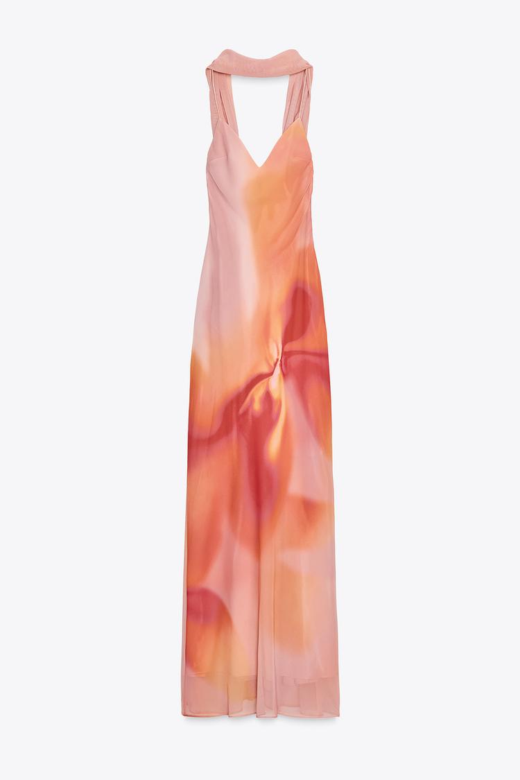 Backless Maxi Dress with Satin Scarf
