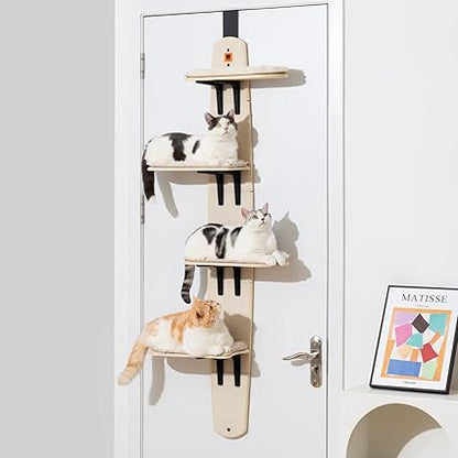 Door Mounted Cat Tree - Cat Ladder with Removable Soft Mat - 4 Levels - for Indoor Cats (Wood, 170.7 x 59.4 x 21.3 cm (H x L x W)