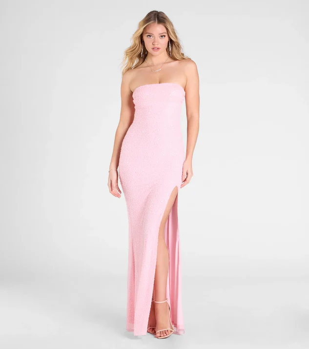 Carolina Beaded Strapless Column Formal Dress