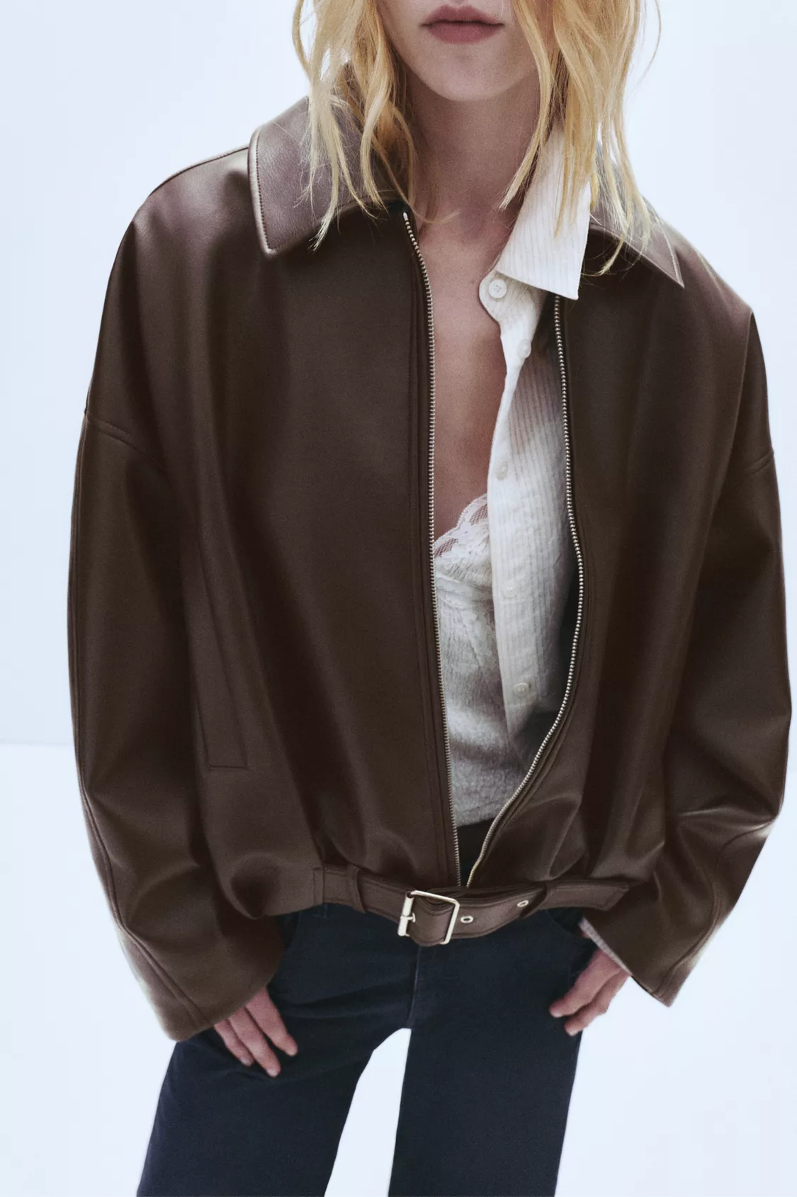 Faux leather bomber jacket