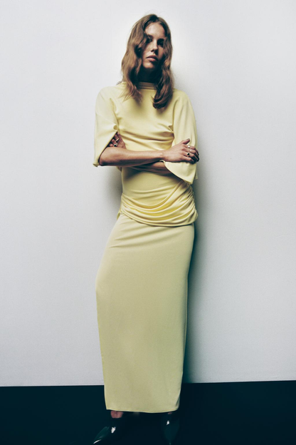 Open Back Cape Maxi Dress - Yellow