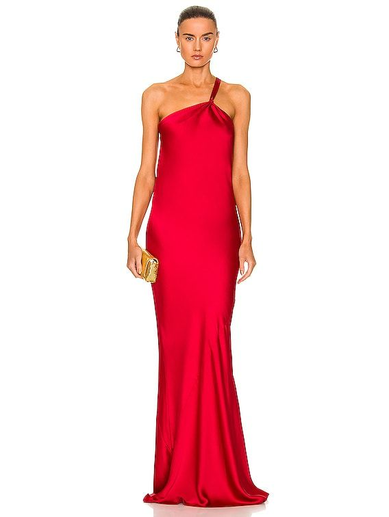 One Shoulder Bias Gown Red Dress