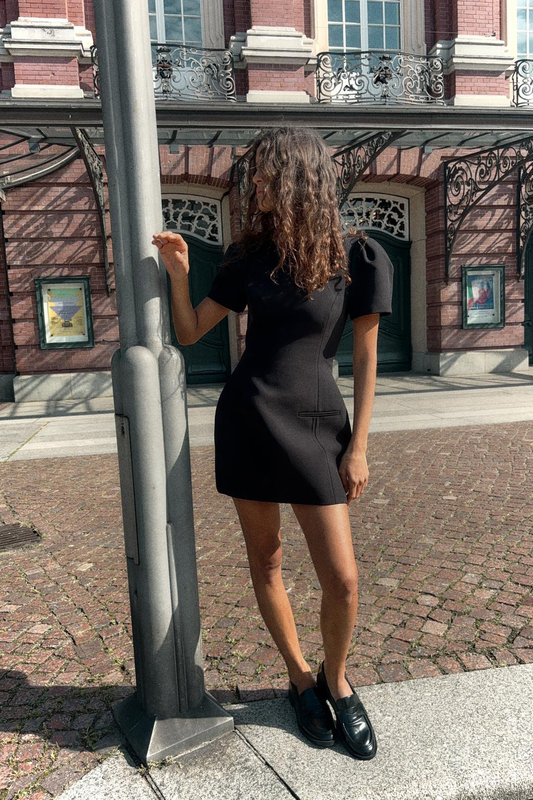 Pleated Short Dress With Pockets