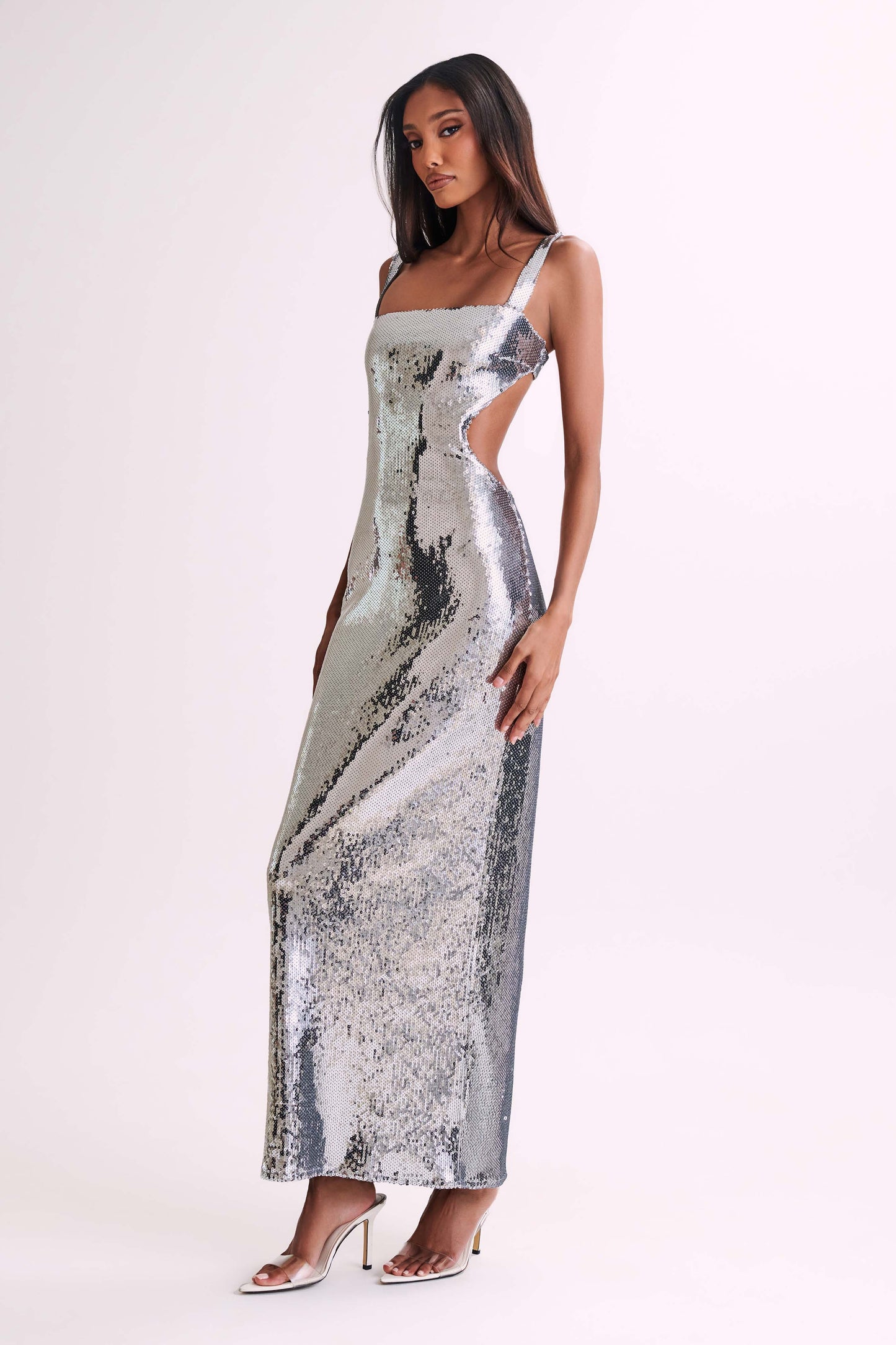 Millah Sequin Cut Out Maxi Dress - Silver
