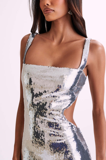 Millah Sequin Cut Out Maxi Dress - Silver