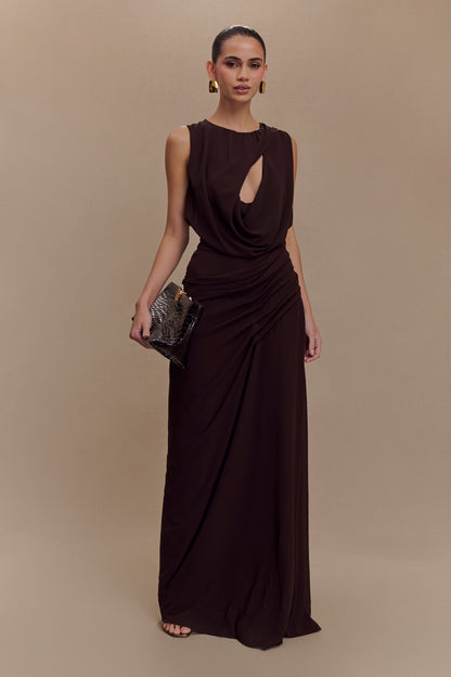 Orianna Chiffon Maxi Dress - Cacao Brown