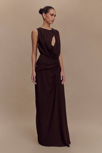 Orianna Chiffon Maxi Dress - Cacao Brown