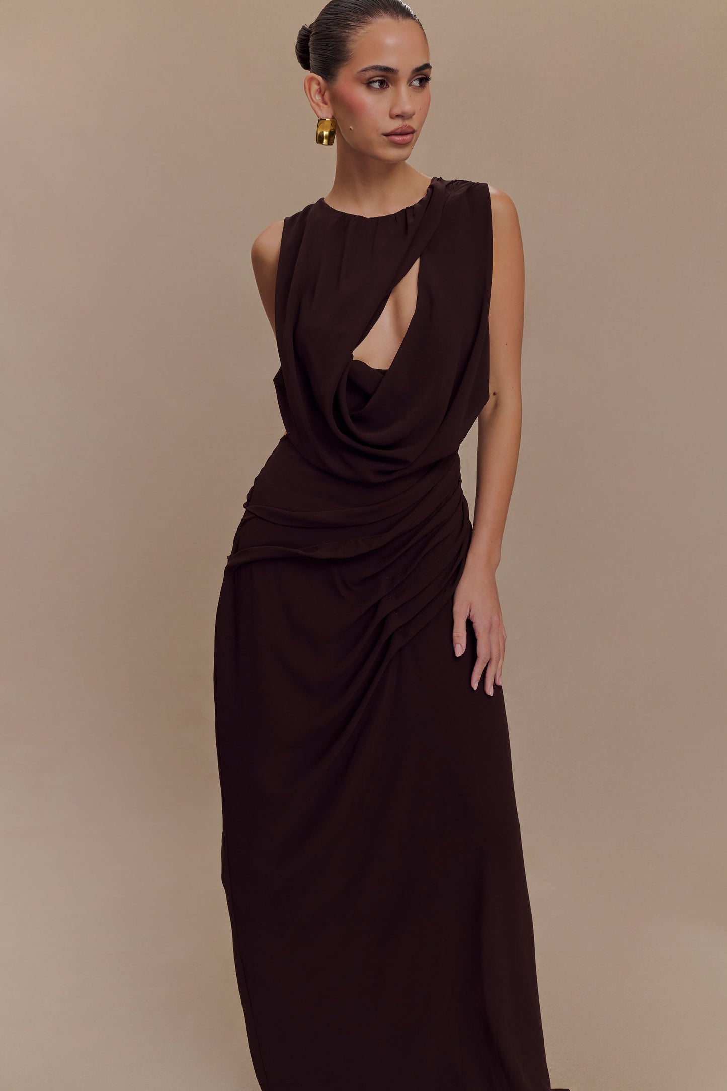 Orianna Chiffon Maxi Dress - Cacao Brown