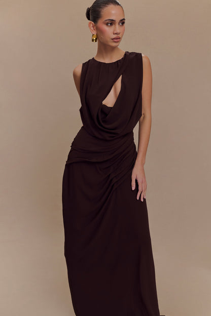 Orianna Chiffon Maxi Dress - Cacao Brown