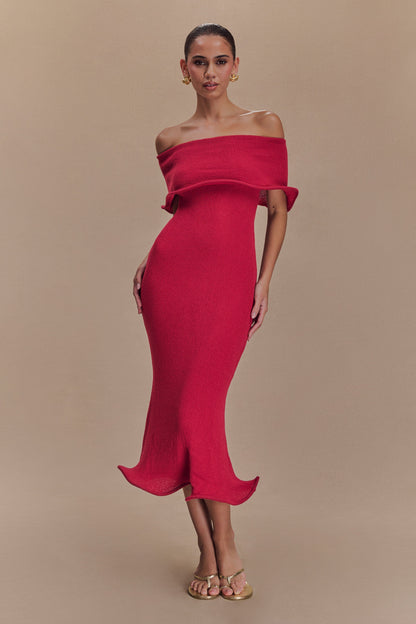 Mollie Off Shoulder Knit Midi Dress