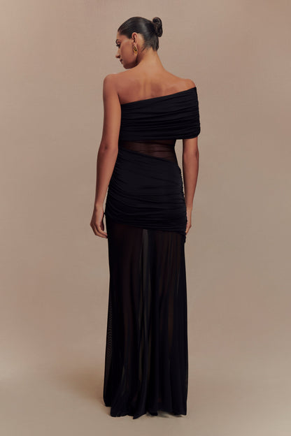 Onyx One Shoulder Mesh Maxi Dress