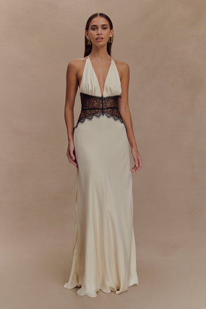 Lina Lace And Satin Maxi Dress - Black/Ivory