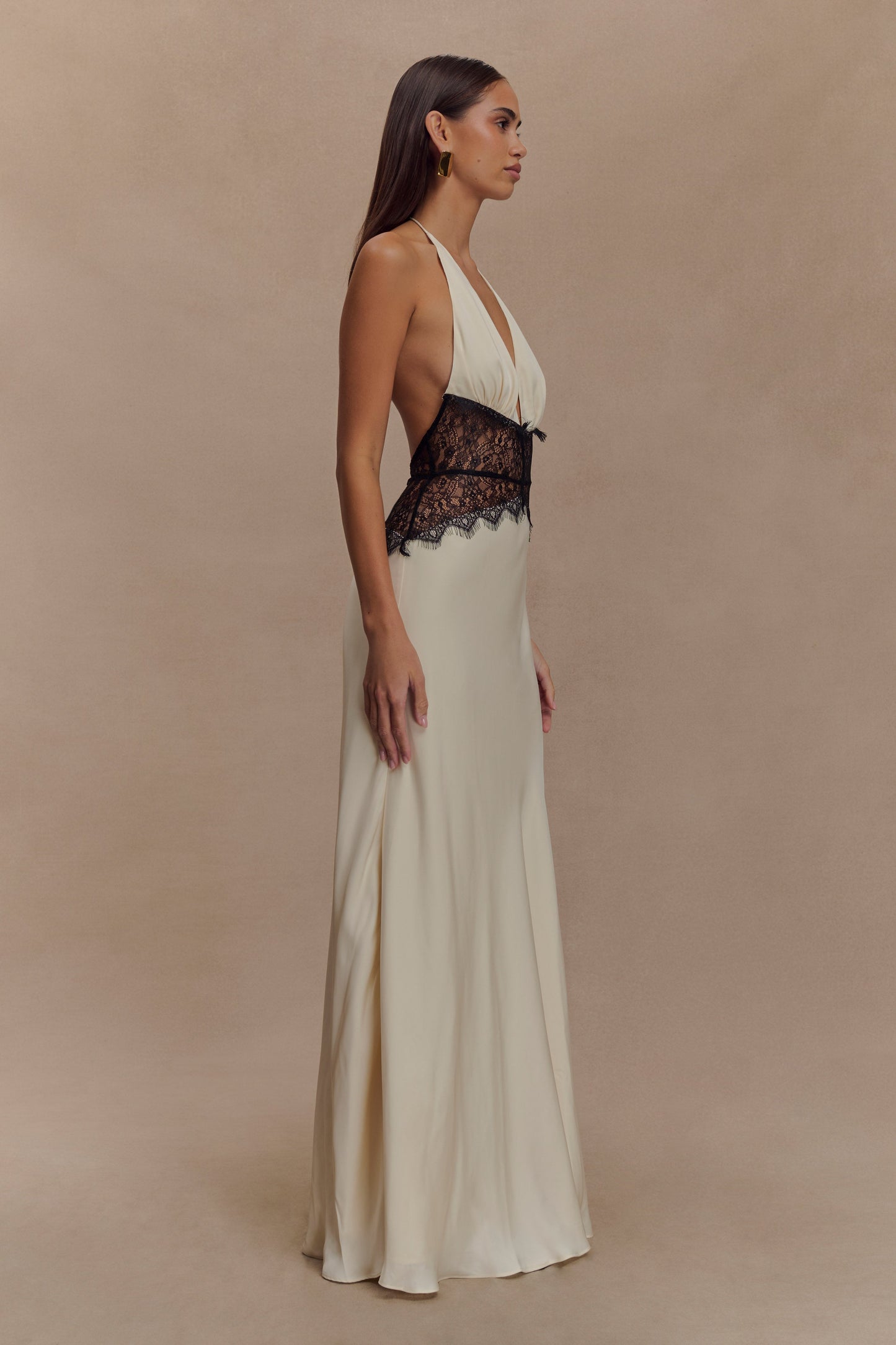 Lina Lace And Satin Maxi Dress - Black/Ivory