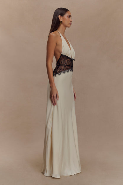 Lina Lace And Satin Maxi Dress - Black/Ivory