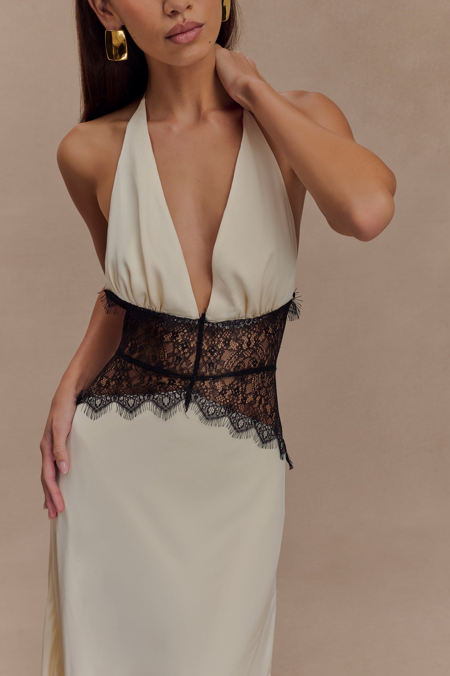 Lina Lace And Satin Maxi Dress - Black/Ivory