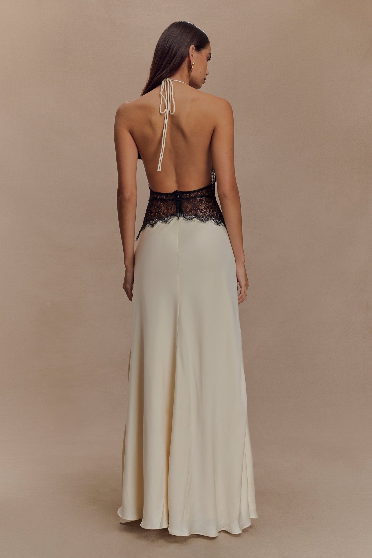 Lina Lace And Satin Maxi Dress - Black/Ivory