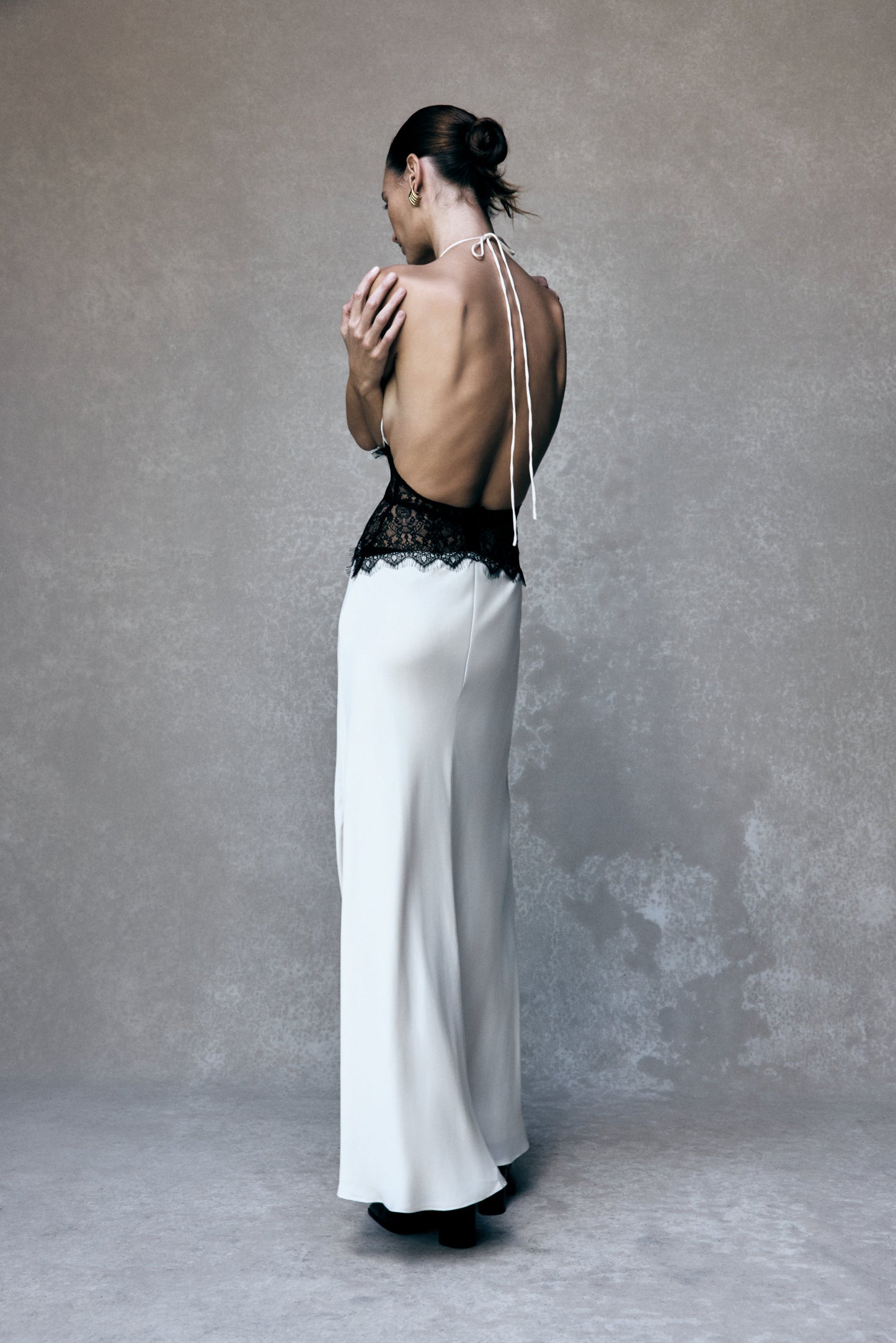 Lina Lace And Satin Maxi Dress - Black/Ivory