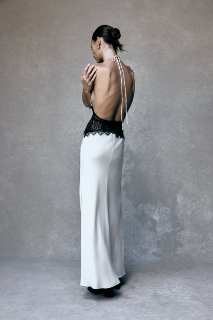 Lina Lace And Satin Maxi Dress - Black/Ivory