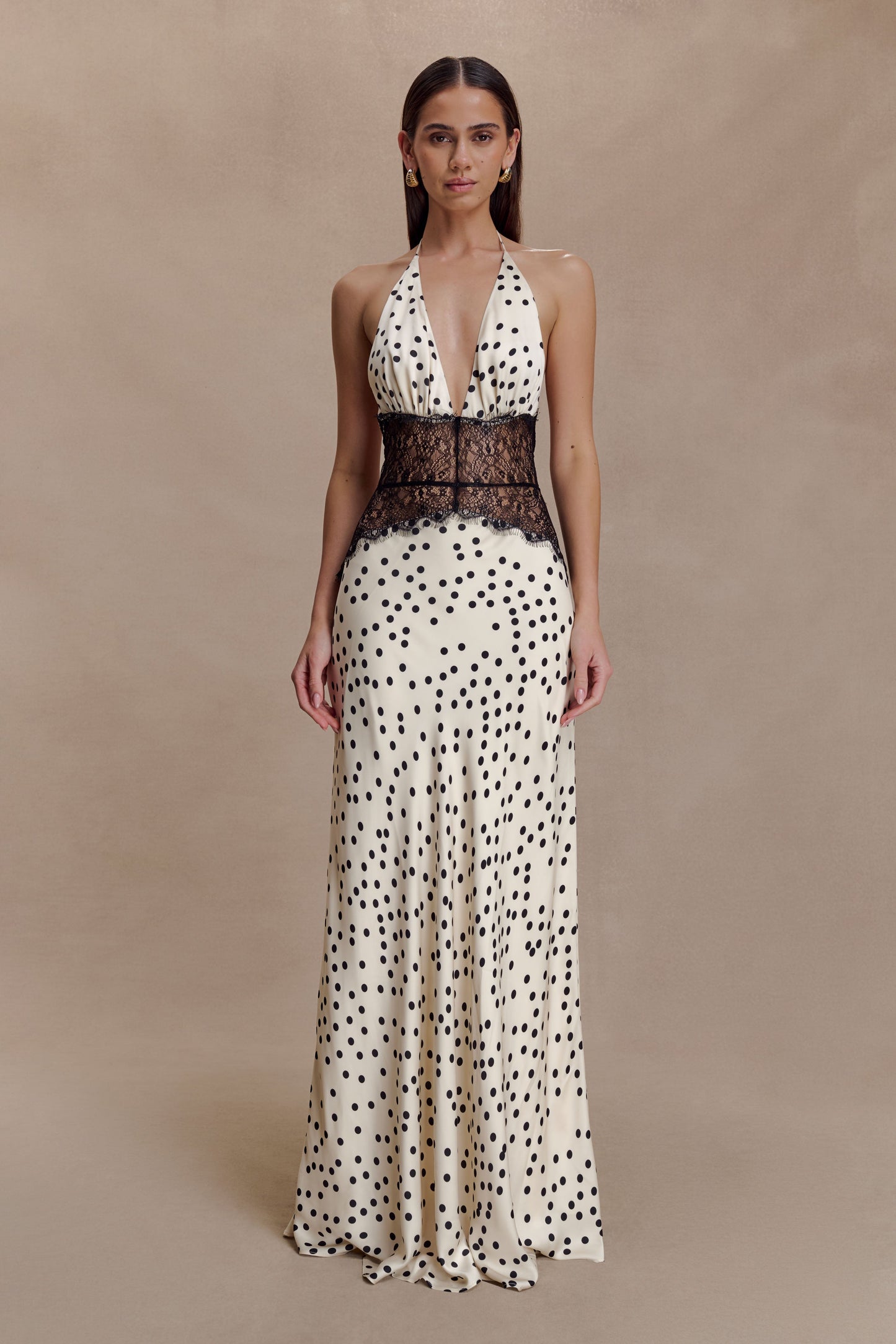Linah Lace And Satin Maxi Dress - Polkadot