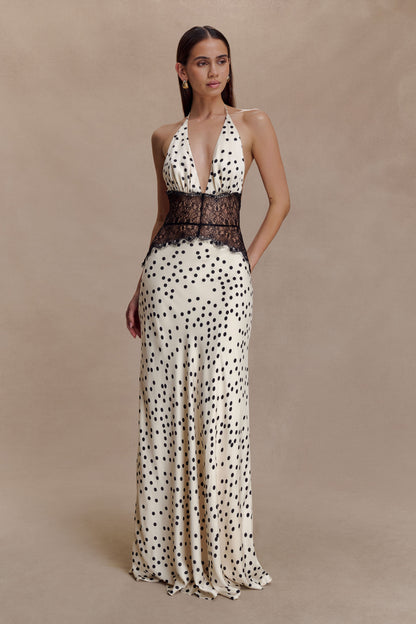 Linah Lace And Satin Maxi Dress - Polkadot