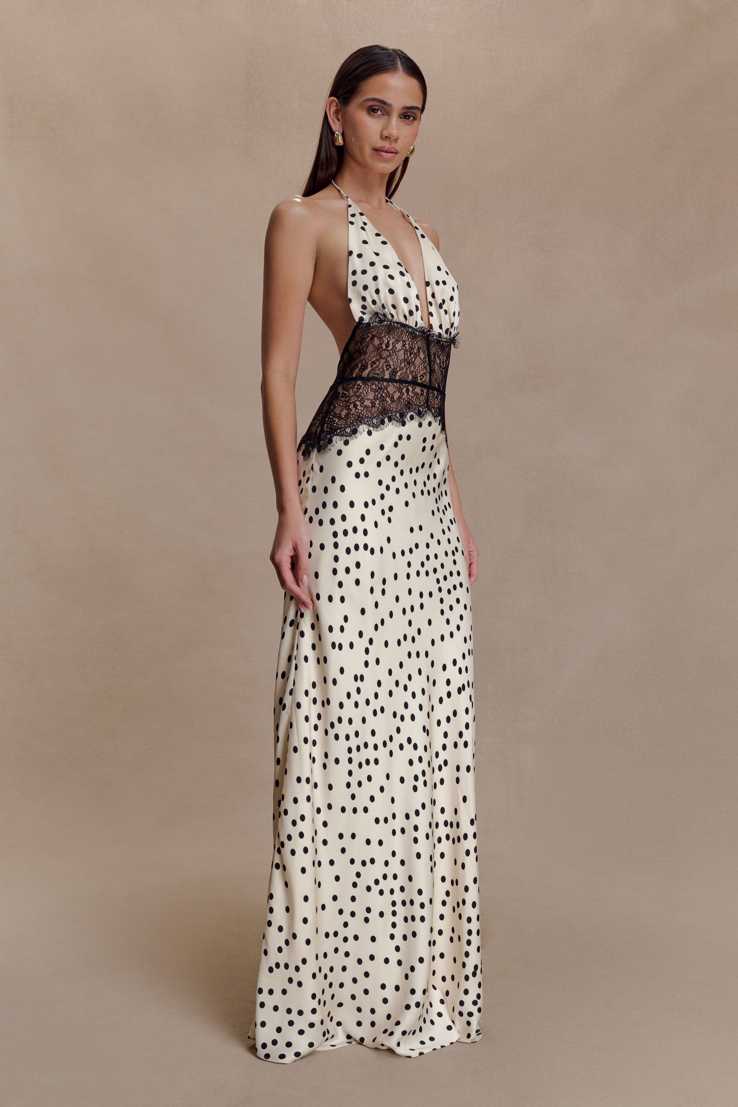 Linah Lace And Satin Maxi Dress - Polkadot