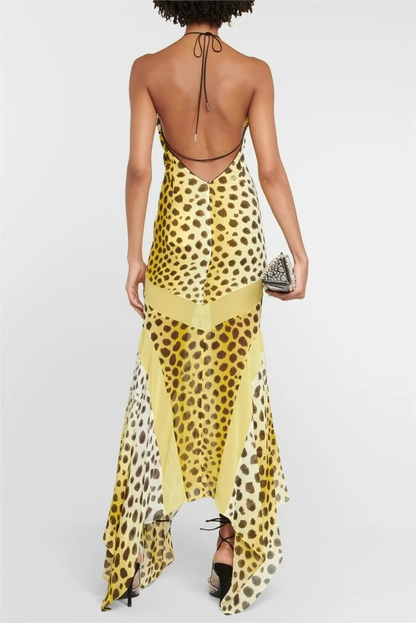 Leopard Print Halter Neck Maxi Dress