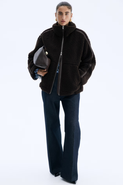 Loose-Fit Teddy Fleece Jacket