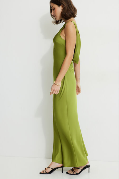 Brucelia Open Back Satin Maxi Slip Dress