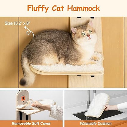 Door Mounted Cat Tree - Cat Ladder with Removable Soft Mat - 4 Levels - for Indoor Cats (Wood, 170.7 x 59.4 x 21.3 cm (H x L x W)