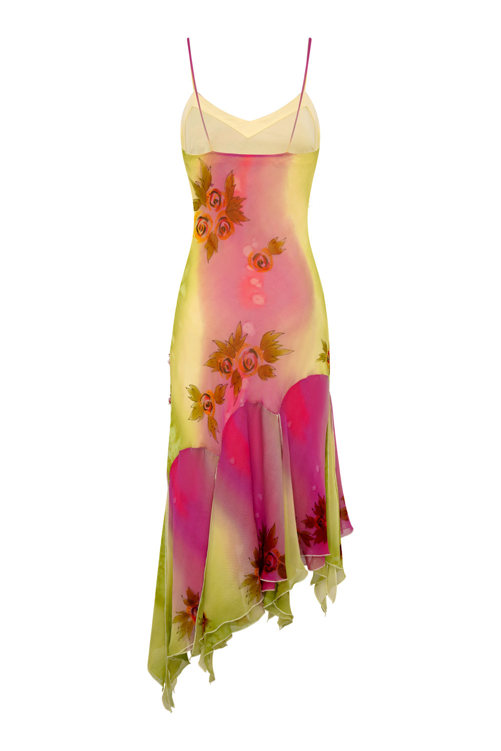 Colorful floral dress with a white background