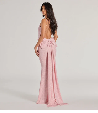 Enola Glitter Knit Bow-Back Mermaid Dress