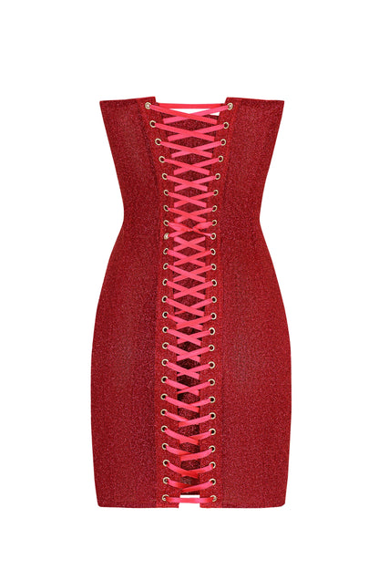 Statiana Brilliance Shiny Red Corset Dress
