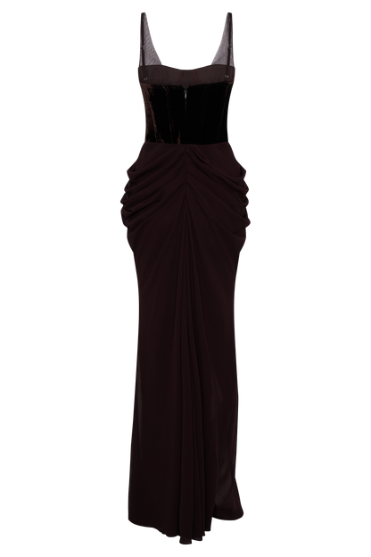 Roselia Velvet Corset Maxi Dress - Cacao Brown Limited Edition