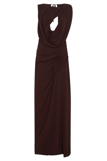 Orianna Chiffon Maxi Dress - Cacao Brown