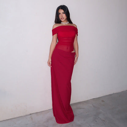 Maisy Off-Shoulder Mesh Maxi Dress