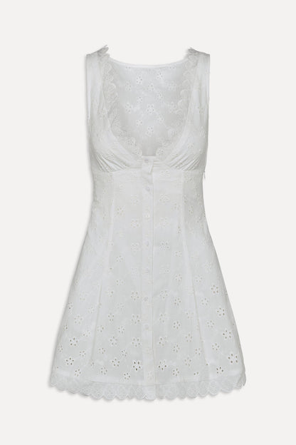 BELLA HADID Farm Eyelet Mini Dress Salt Air Eyelet