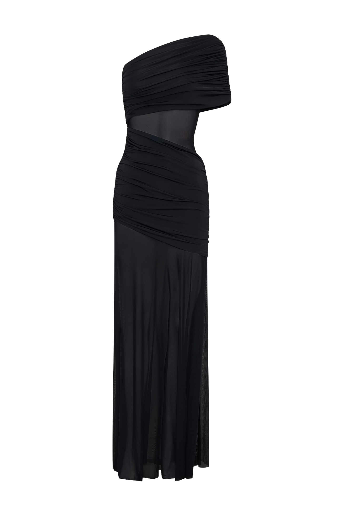 Onyx One Shoulder Mesh Maxi Dress