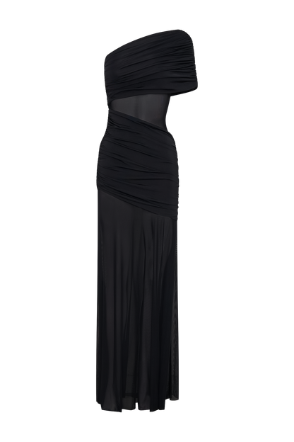 Onyx One Shoulder Mesh Maxi Dress