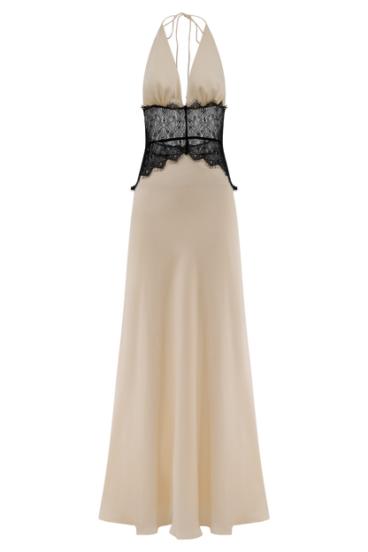 Lina Lace And Satin Maxi Dress - Black/Ivory