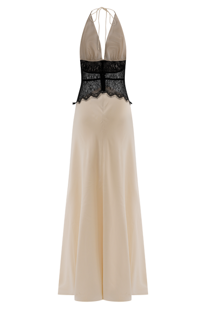 Lina Lace And Satin Maxi Dress - Black/Ivory