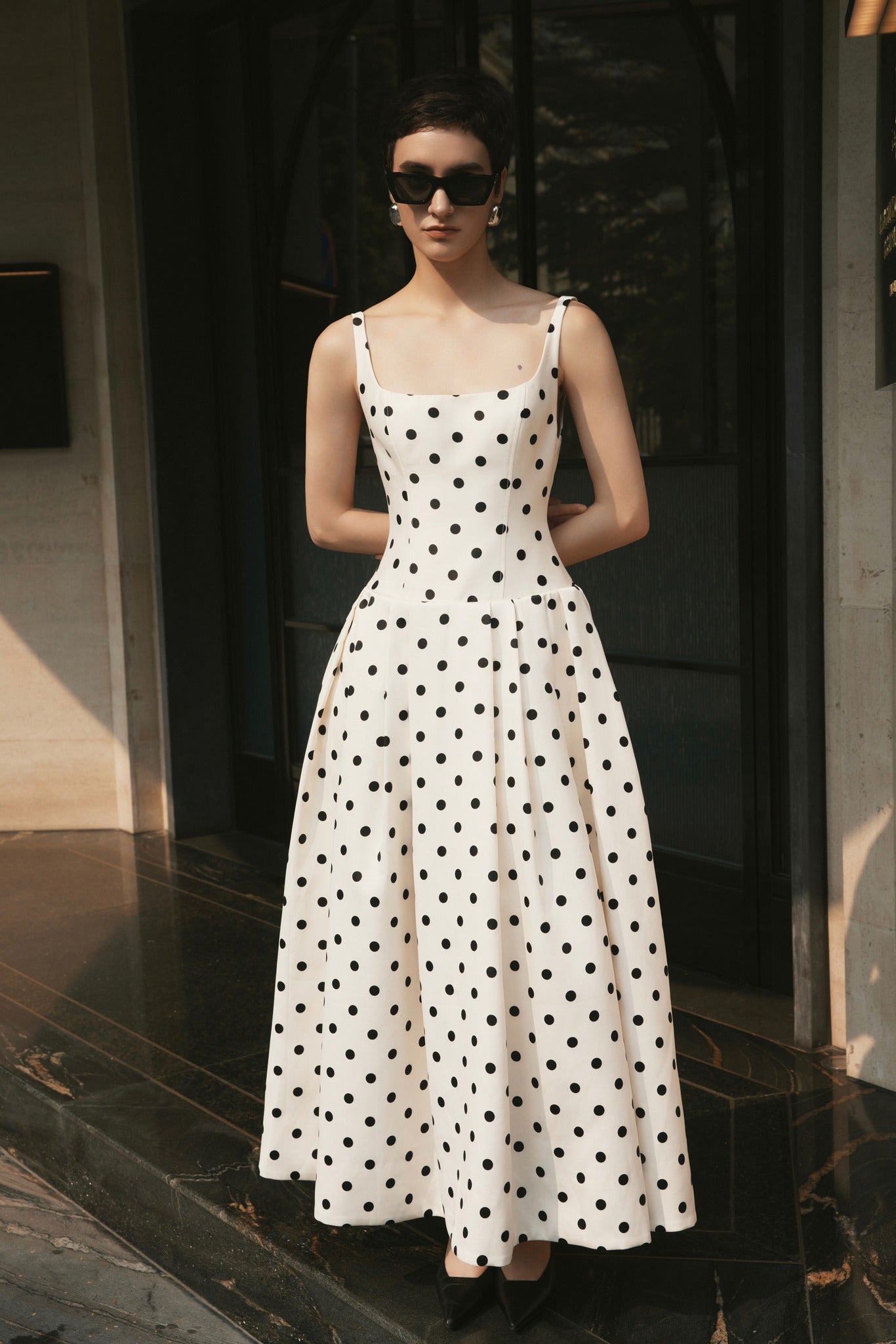 Leila Long Polka Dot Dress
